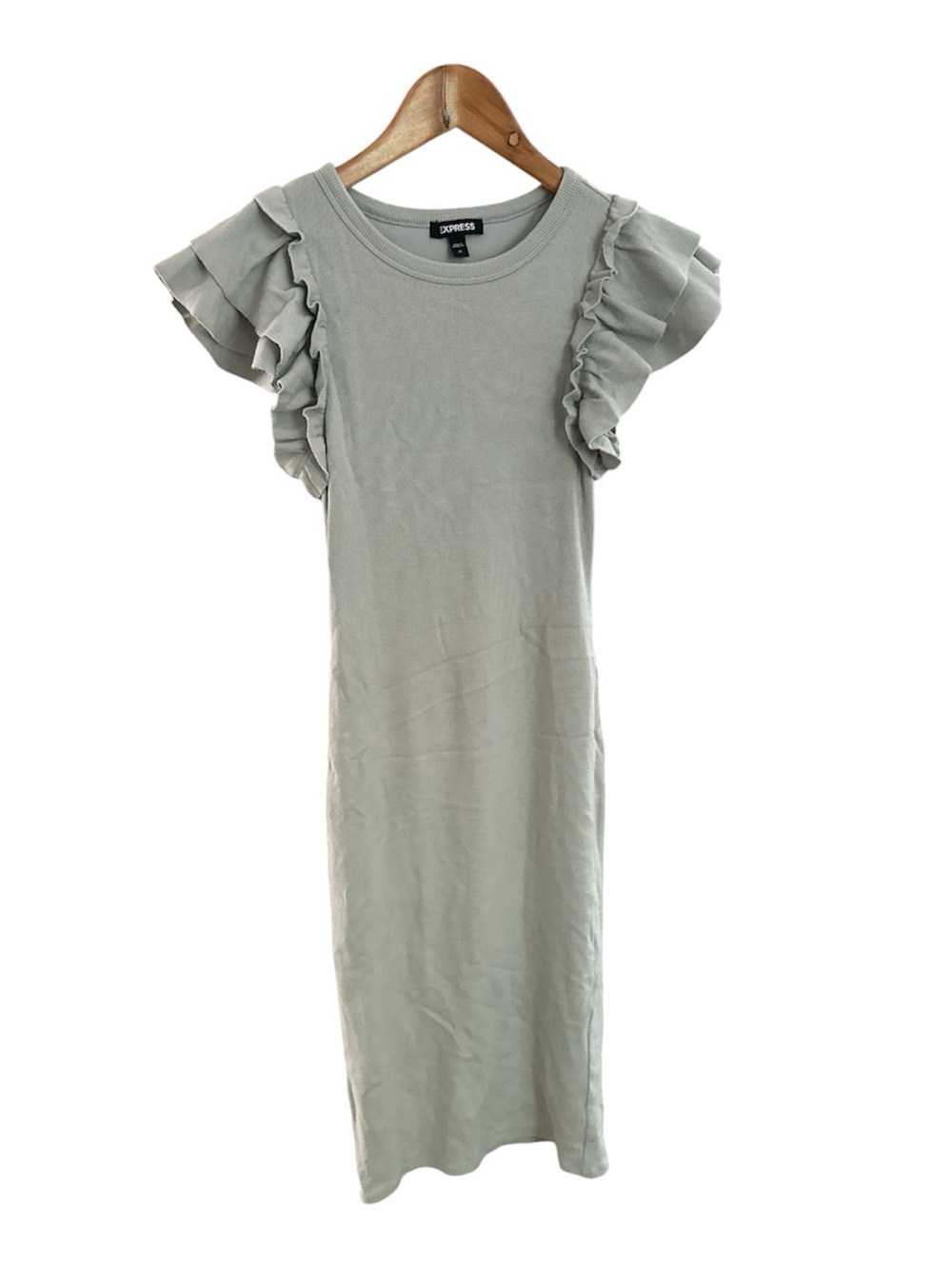 Express Women's Light Gray Ruffle Sleeve Midi Dress